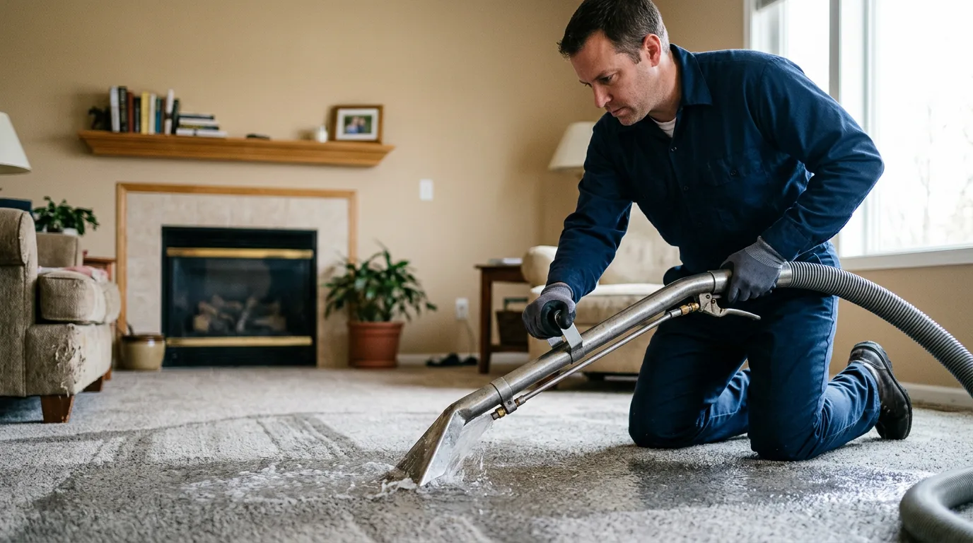 Water damage restoration technician working near Easthampton, MA